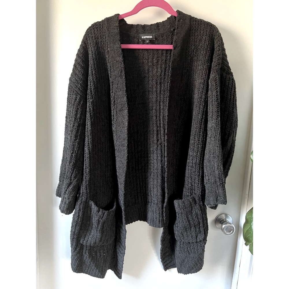 Express Oversized Plush Black Cardigan